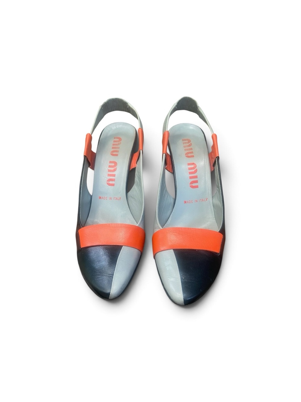 Vintage Miu Miu Orange, Black & Gray Leather Slingback Flats Sz. 6.5